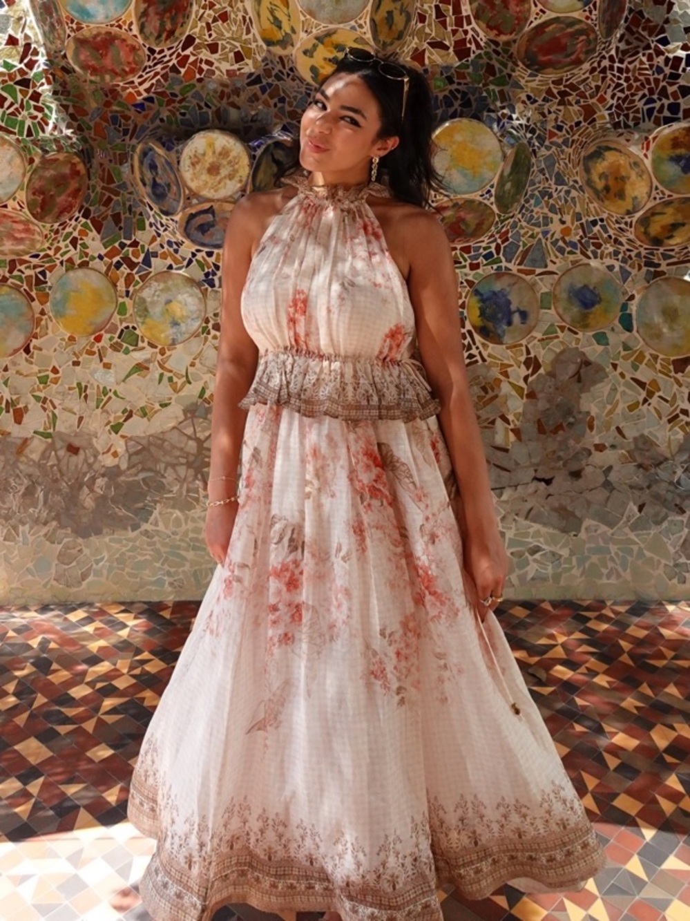 Zimmermann Cream Maxi Dress with Blush Floral Print Size-2